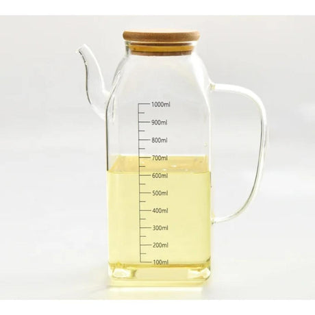 1000ml Square Shaped Oil Jar with Bamboo Lid Stylish and Functional Oil Dispenser for Kitchen- Furaha Finds Kenya