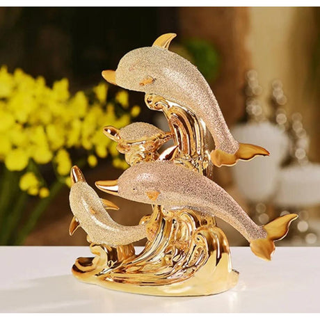 Elegant Gold Dolphin Decor Luxury Home Accent Sculpture for Living Room, Office, or Desk Display