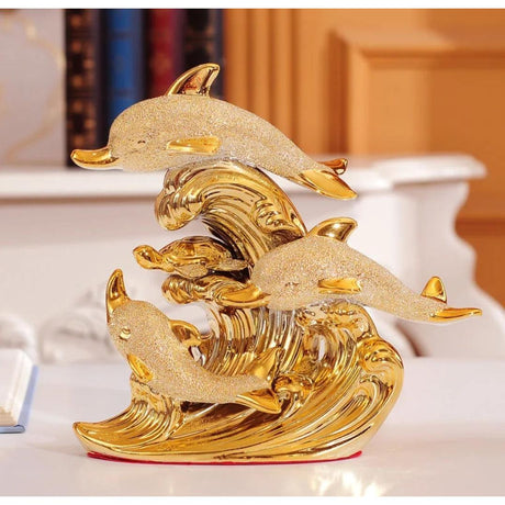 Elegant Gold Dolphin Decor Luxury Home Accent Sculpture for Living Room, Office, or Desk Display