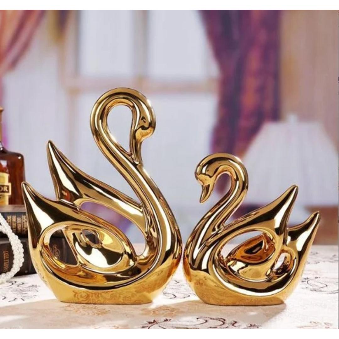 2 Piece Decorative Swan Figurines Elegant Home Decor Set for Living Room, Bedroom, or Office