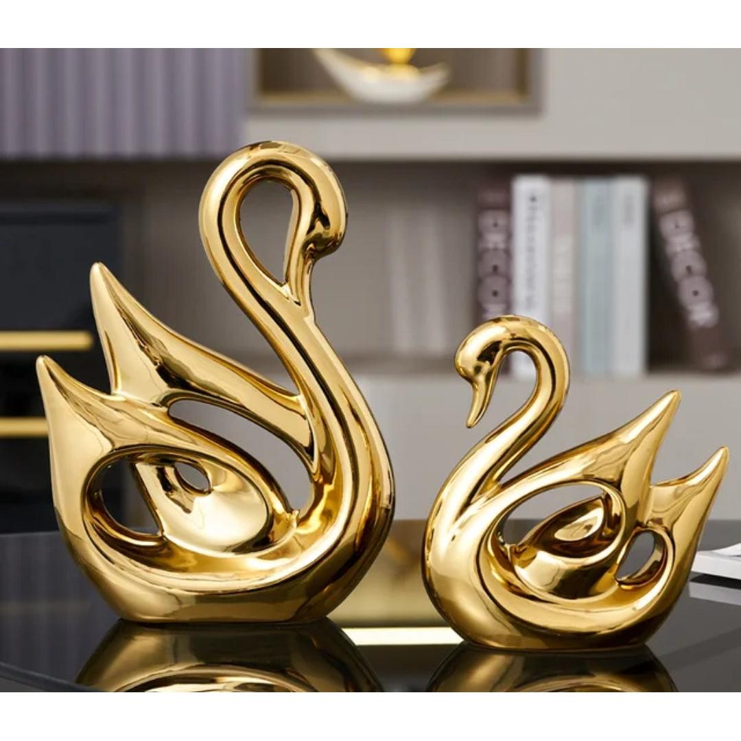 2 Piece Decorative Swan Figurines Elegant Home Decor Set for Living Room, Bedroom, or Office