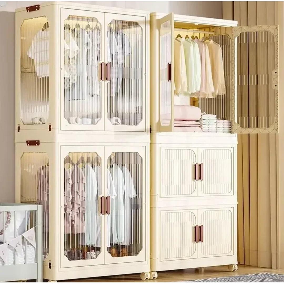 Stackable 3Level Plastic Portable Wardrobe Foldable, Installation Free Closet for Kids, Hanging Clothes Storage, White- Furaha Finds Kenya