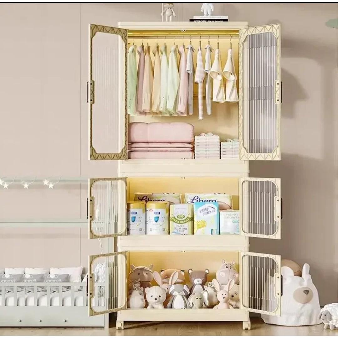 Stackable 3Level Plastic Portable Wardrobe Foldable, Installation Free Closet for Kids, Hanging Clothes Storage, White- Furaha Finds Kenya