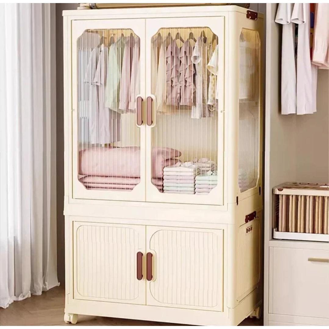 Stackable 3Level Plastic Portable Wardrobe Foldable, Installation Free Closet for Kids, Hanging Clothes Storage, White- Furaha Finds Kenya