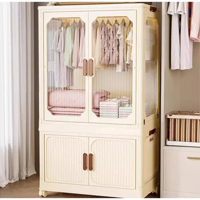 Stackable 3Level Plastic Portable Wardrobe Foldable, Installation Free Closet for Kids, Hanging Clothes Storage, White- Furaha Finds Kenya