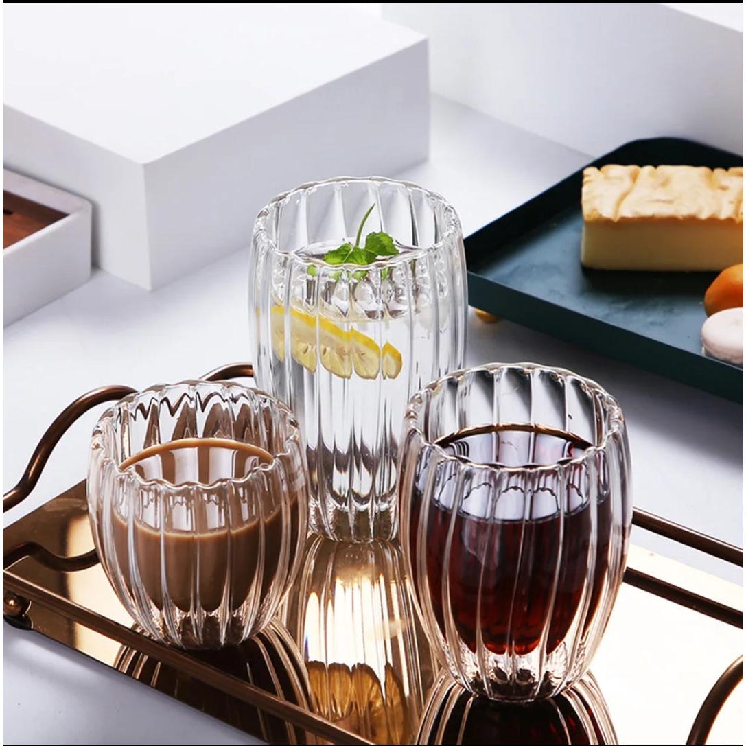Stripe Double Wall Glass Mug Heat Resistant for Tea Coffee Milk Juice Espresso & Whisky- Furaha Finds Kenya