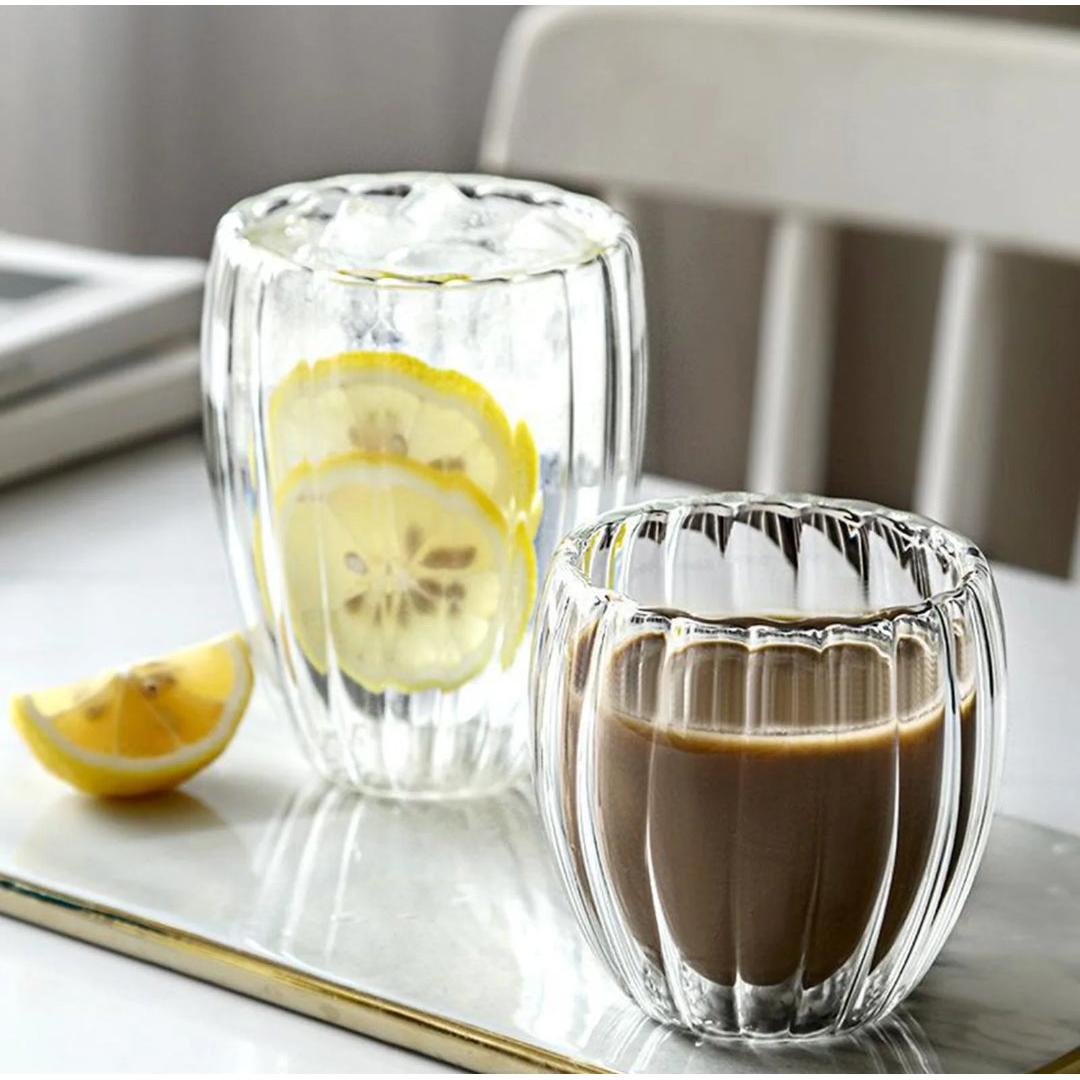 Stripe Double Wall Glass Mug Heat Resistant for Tea Coffee Milk Juice Espresso & Whisky- Furaha Finds Kenya