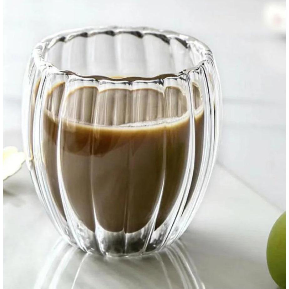Stripe Double Wall Glass Mug Heat Resistant for Tea Coffee Milk Juice Espresso & Whisky- Furaha Finds Kenya