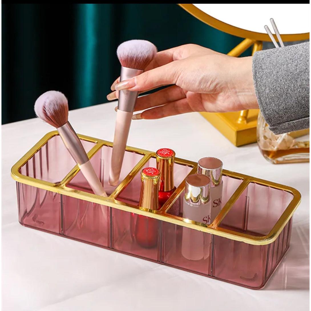 5 Grid Layered Acrylic Cosmetic Organizer Compact Makeup Storage Box for Vanity or Bathroom