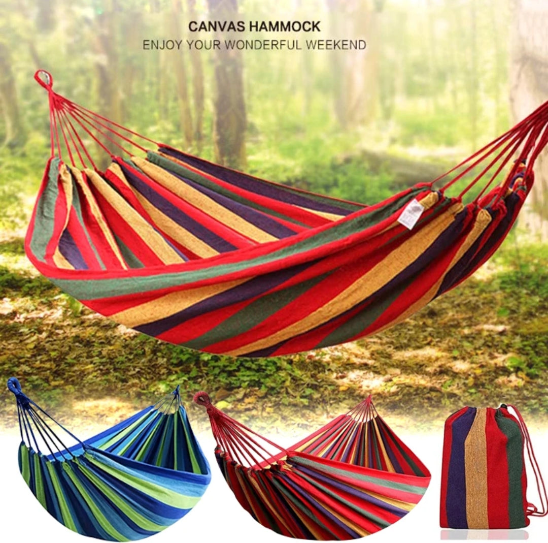 Stripped Outdoor Hammock Heavy Load Bearing, 2 Person Capacity for Camping, Backyard, and Travel