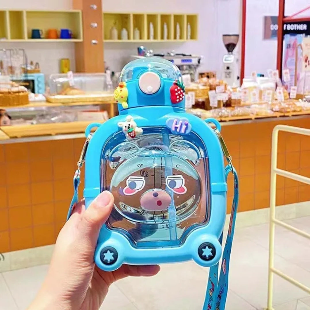 1000ML Cartoon Teddy Bear Water Bottle with Straw and Strap Cute Kids Water Bottle for Indoor & Outdoor Use- Furaha Finds Kenya