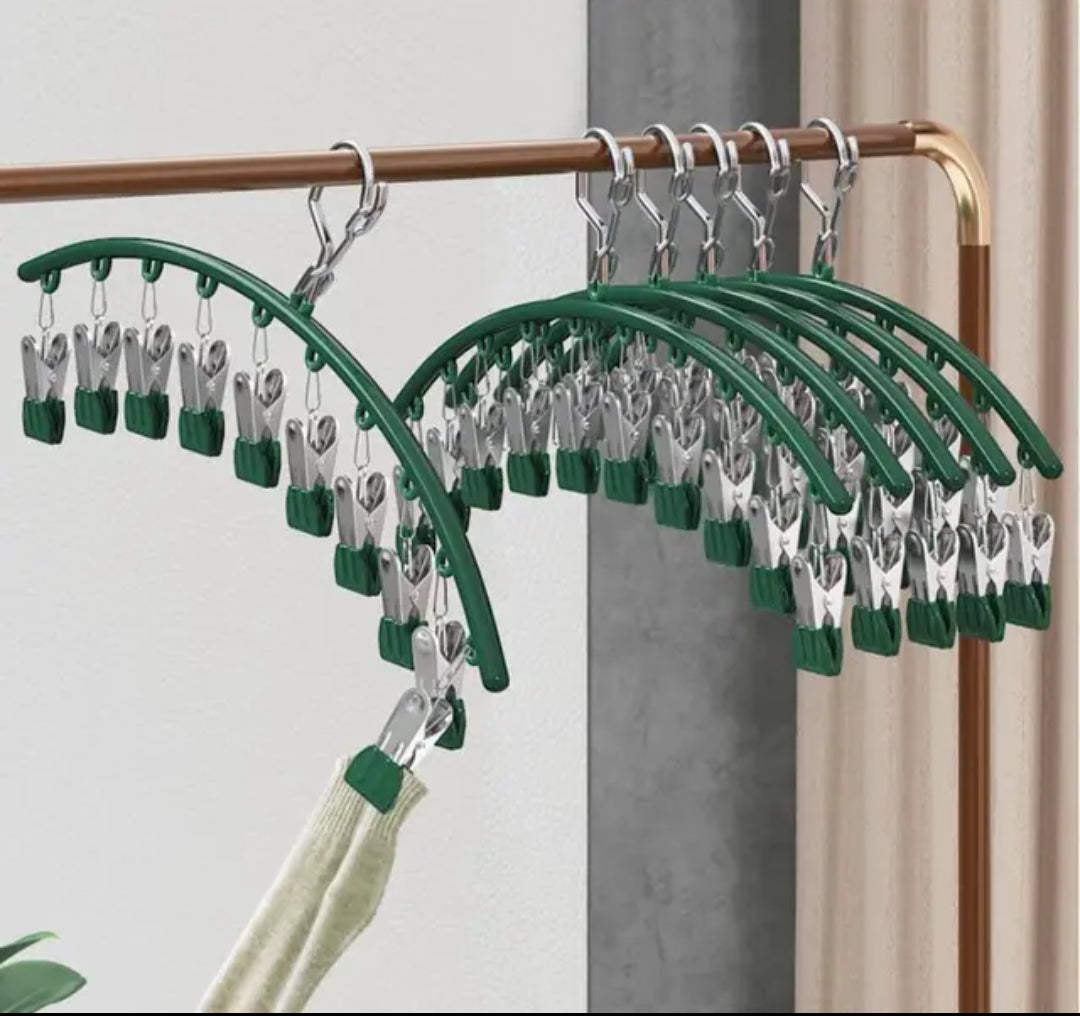 Furaha Finds 10 Pegs Stainless Steel Clothes Drying Hanger Windproof, rust resistant clothing rack with strong clips for socks, underwear, and baby clothes.