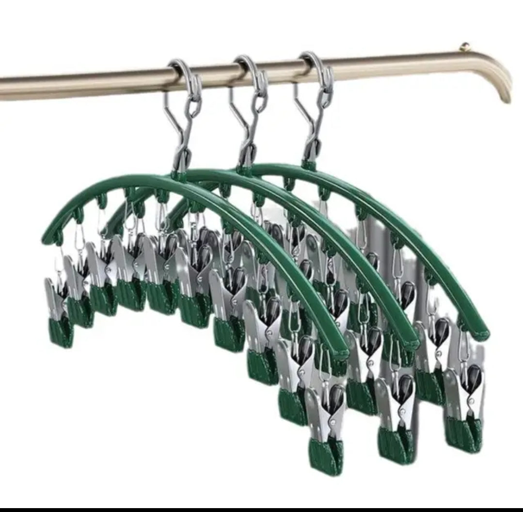 Furaha Finds 10 Pegs Stainless Steel Clothes Drying Hanger Windproof, rust resistant clothing rack with strong clips for socks, underwear, and baby clothes.

