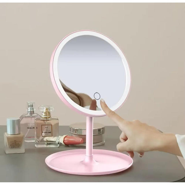 Smart Touch LED Light Portable Mirror Adjustable Brightness & Compact Design
