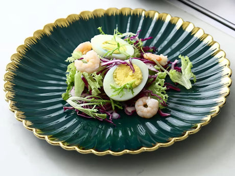 Furaha Finds 36-Piece Nordic Shaped Dinner Set with Gold Rim.