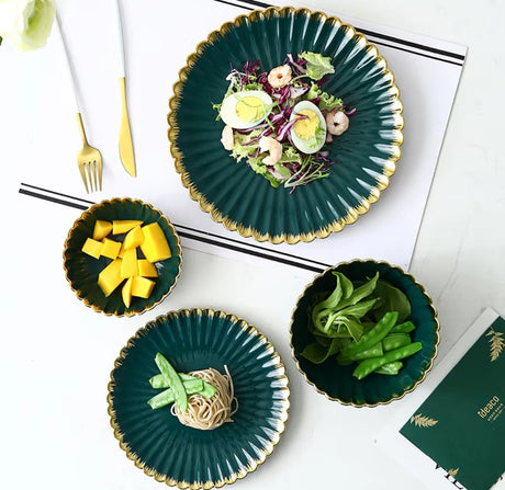 Furaha Finds 36-Piece Nordic Shaped Dinner Set with Gold Rim.
