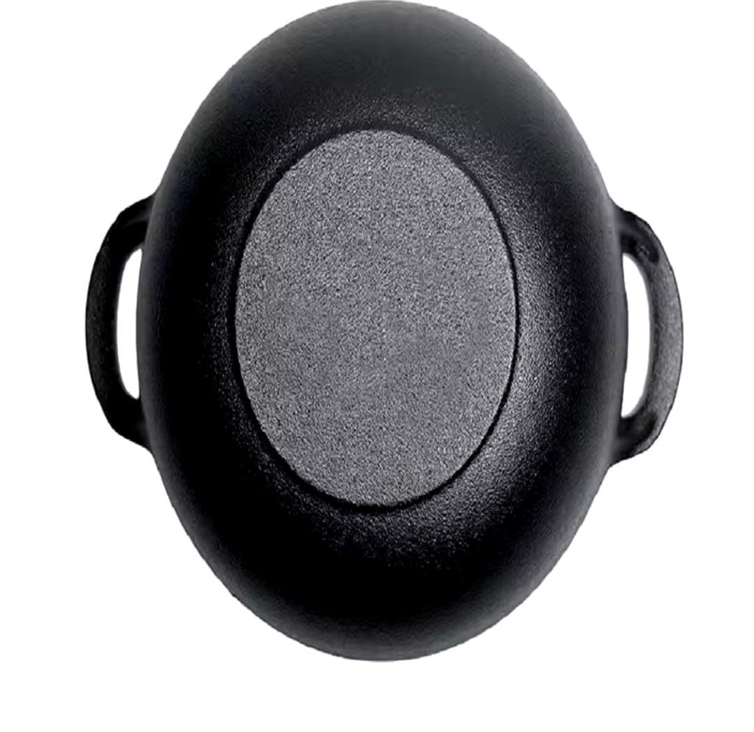 Pre Seasoned Pure Cast Iron Flat Bottom Wok with Wooden Lid 27cm Double Handles.- Furaha Finds Kenya