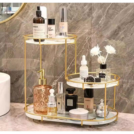 Light Luxury Storage Shelf Cosmetics & Toiletries Organizer, Perfume Display Rack, Bathroom & Desktop Storage (White, Black)