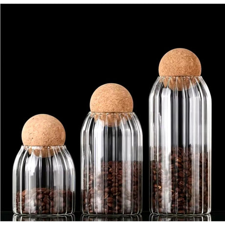 Ribbed Storage Glass Jars 3pcs Set of Stylish, Airtight Containers for Kitchen & Pantry Organization
