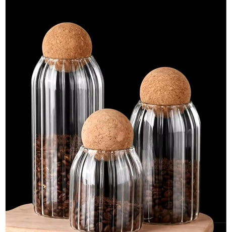 Ribbed Storage Glass Jars 3pcs Set of Stylish, Airtight Containers for Kitchen & Pantry Organization