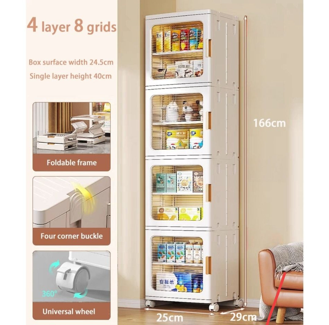 Storage Multilayer Cabinet with 3 Compartments  Adjustable Length (61-90cm) | 166cm (H) x 29cm (W) x 37cm (D)