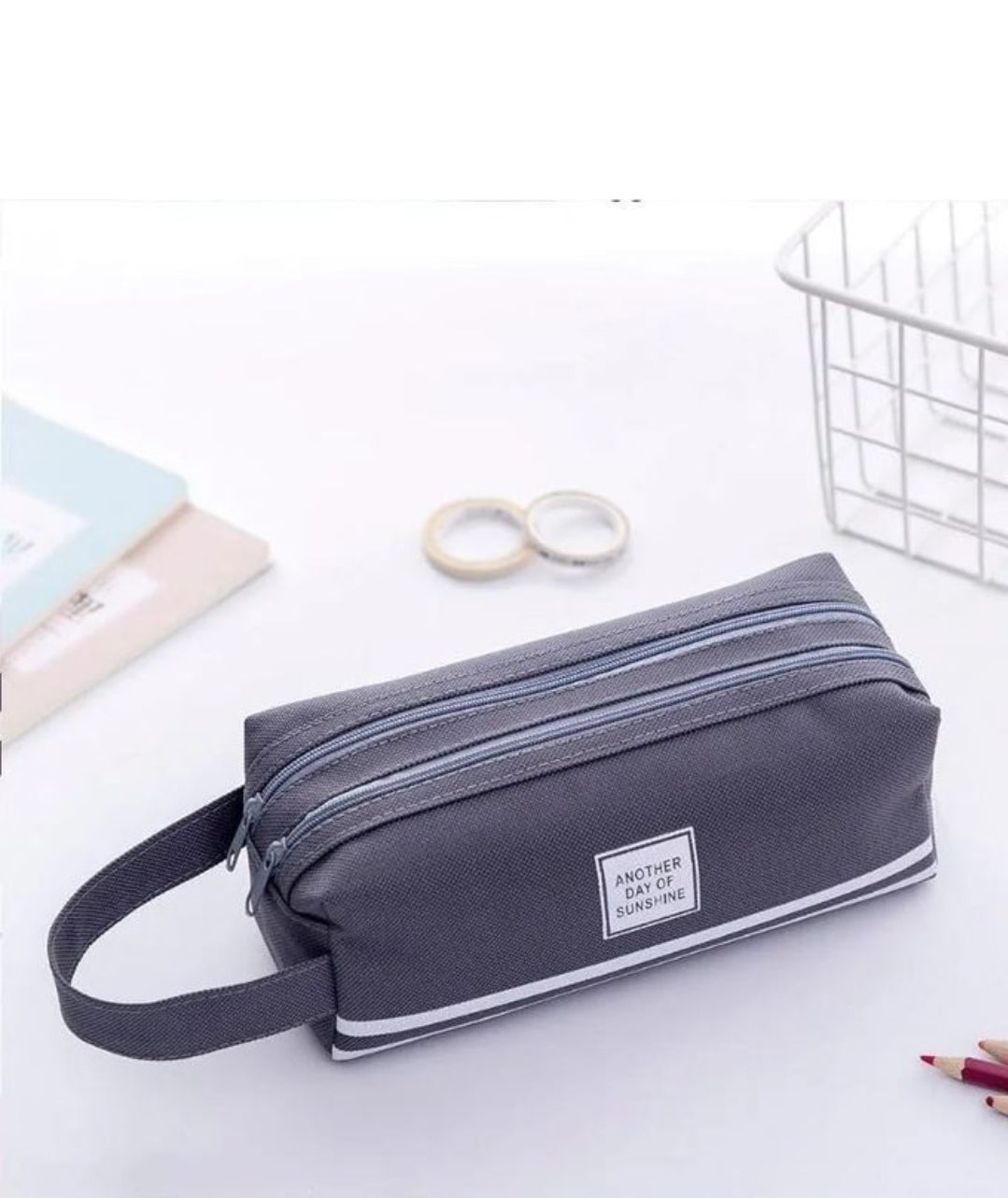 Large Capacity Canvas Pencil Pouch & Makeup Bag | Double Layer Zipper & Handheld Design