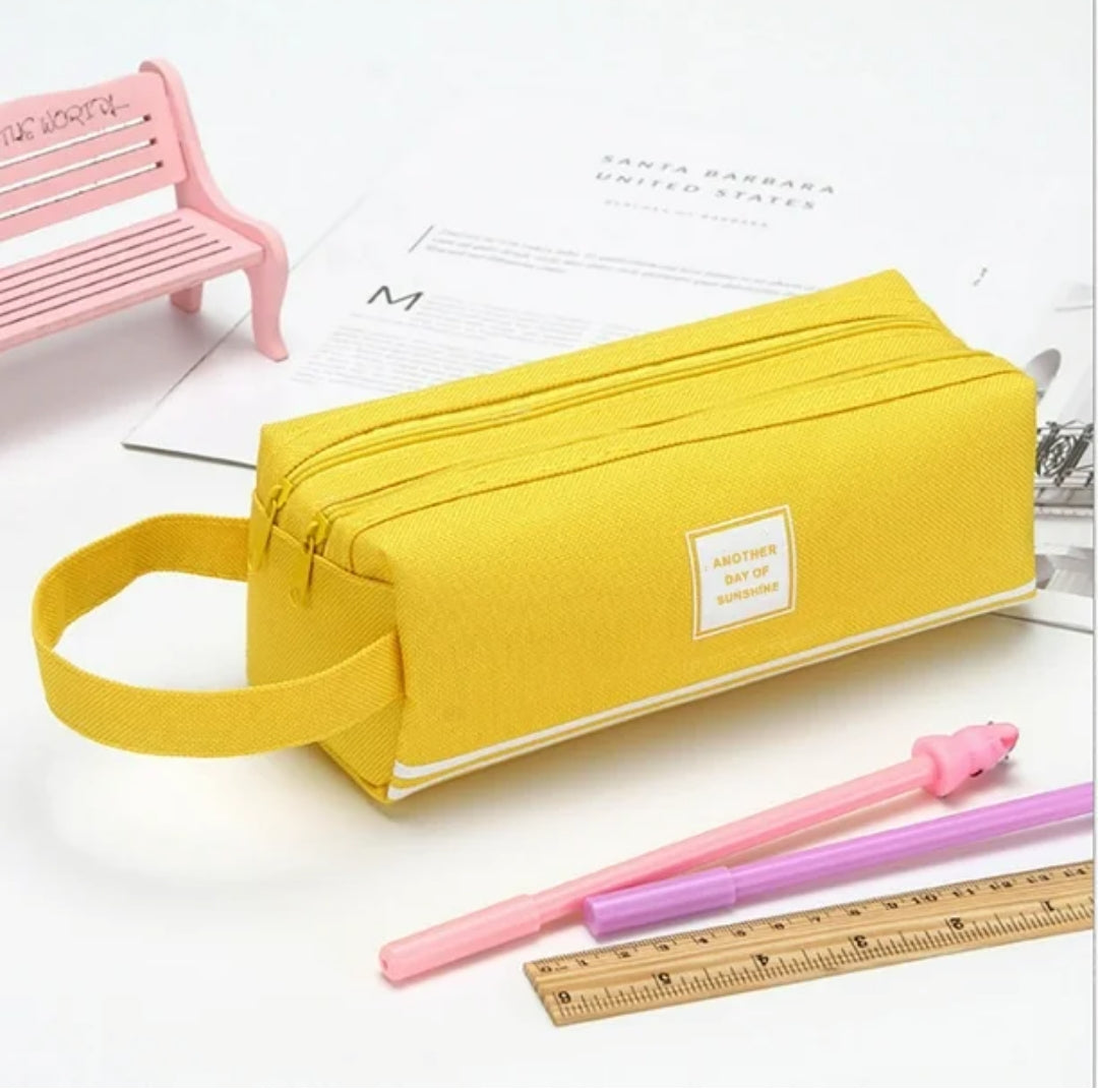 Large Capacity Canvas Pencil Pouch & Makeup Bag | Double Layer Zipper & Handheld Design