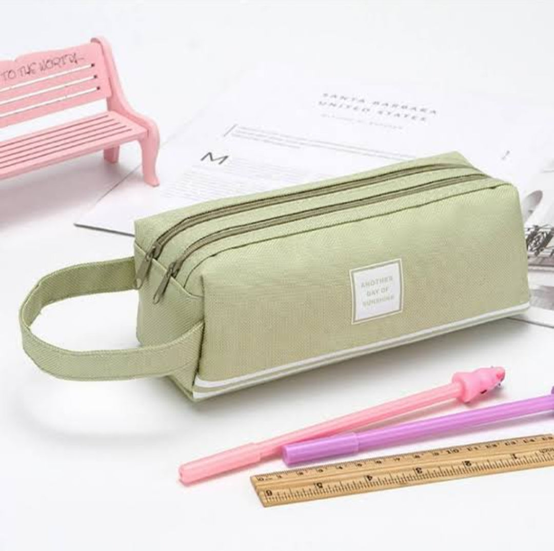 Large Capacity Canvas Pencil Pouch & Makeup Bag | Double Layer Zipper & Handheld Design