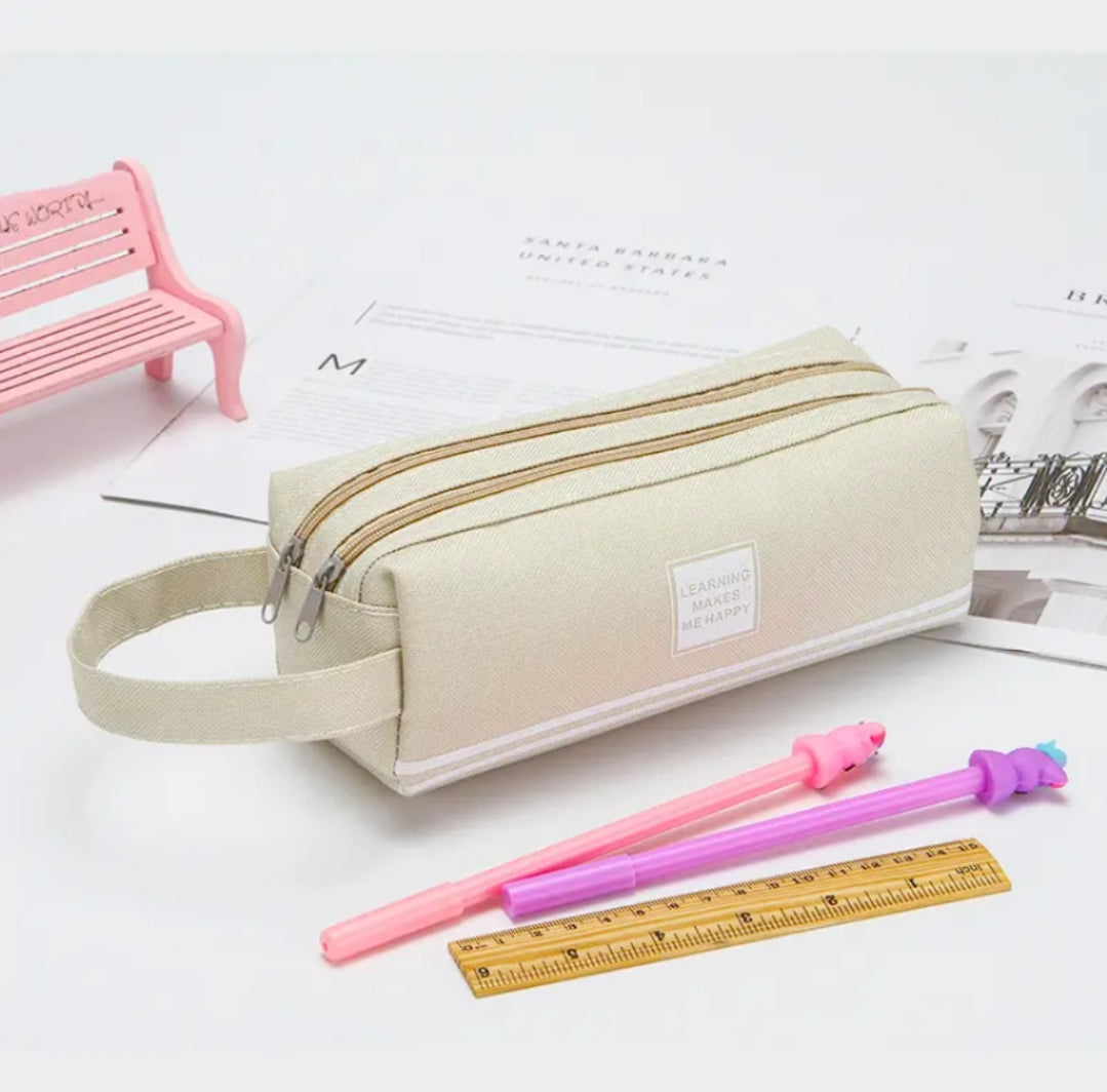 Large Capacity Canvas Pencil Pouch & Makeup Bag | Double Layer Zipper & Handheld Design