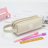 Large Capacity Canvas Pencil Pouch & Makeup Bag | Double Layer Zipper & Handheld Design