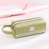 Large Capacity Canvas Pencil Pouch & Makeup Bag | Double Layer Zipper & Handheld Design