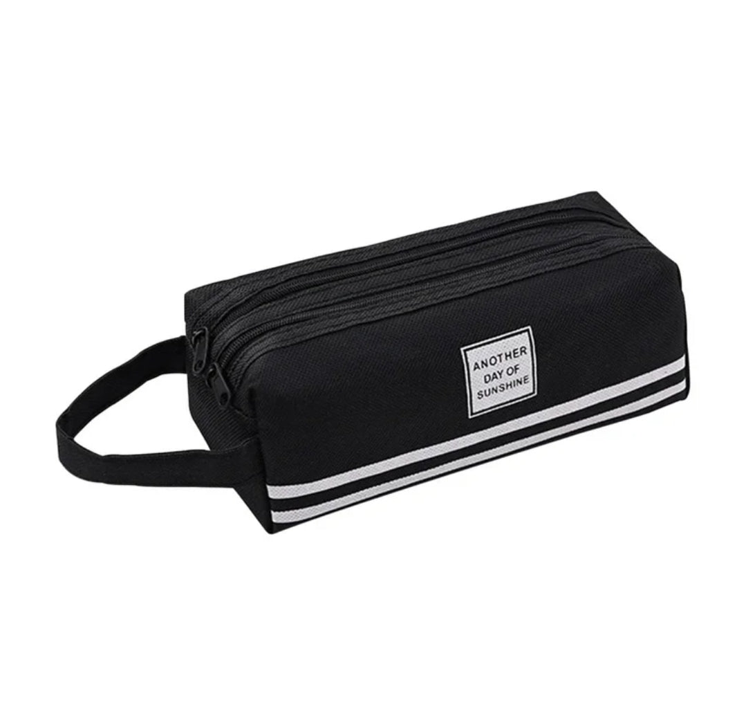 Large Capacity Canvas Pencil Pouch & Makeup Bag | Double Layer Zipper & Handheld Design