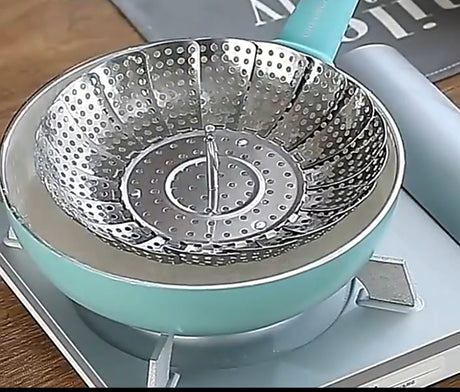 Furaha Finds Stainless Steel Steamer Basket Expandable and collapsible vegetable steamer for healthy cooking, made from durable rust resistant stainless steel.