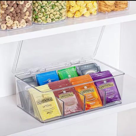Acrylic Tea Bag Organizer Multi Compartment Storage Box with Cover- Furaha Finds Kenya
