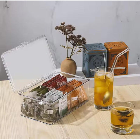 Acrylic Tea Bag Organizer Multi Compartment Storage Box with Cover- Furaha Finds Kenya