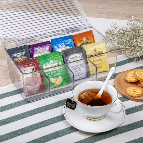 Acrylic Tea Bag Organizer Multi Compartment Storage Box with Cover- Furaha Finds Kenya