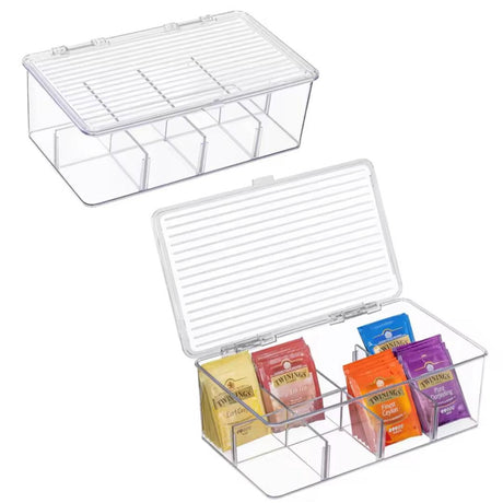Acrylic Tea Bag Organizer Multi Compartment Storage Box with Cover- Furaha Finds Kenya
