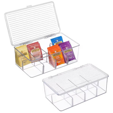 Acrylic Tea Bag Organizer Multi Compartment Storage Box with Cover- Furaha Finds Kenya