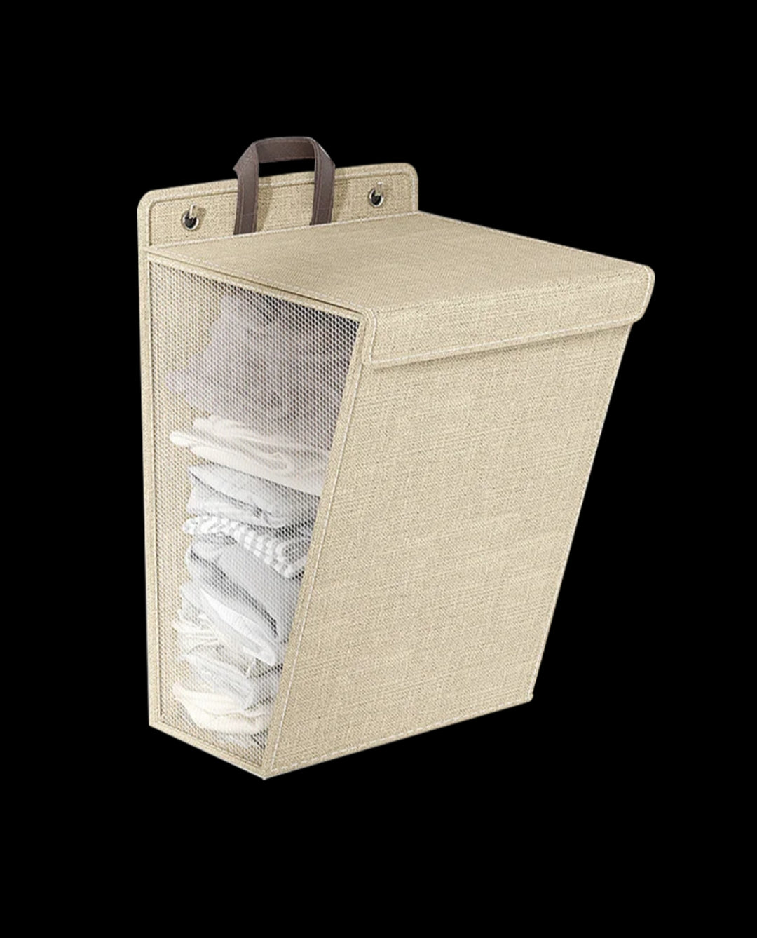 Foldable Adhesive Laundry Basket Hamper with Handle & Stickers Multifunctional Wall Hanging Mesh Organizer