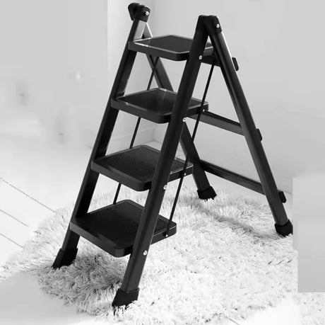 Furaha Finds 4-Step Black Foldable Ladder 100cm heavy-duty alloy step ladder with rust-proof coating