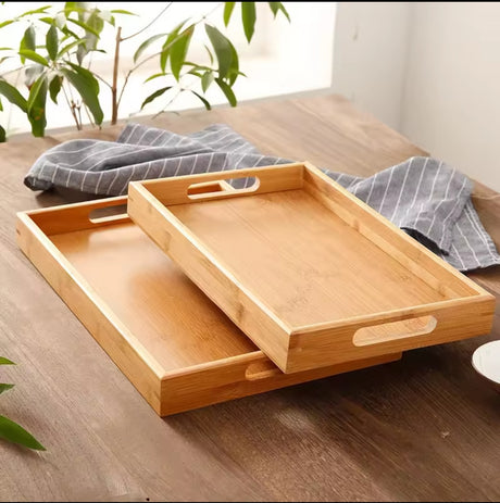 Furaha Finds 3 in 1 bamboo serving tray set eco-friendly, stylish, and perfect for serving meals, snacks, and drinks at home or events.
