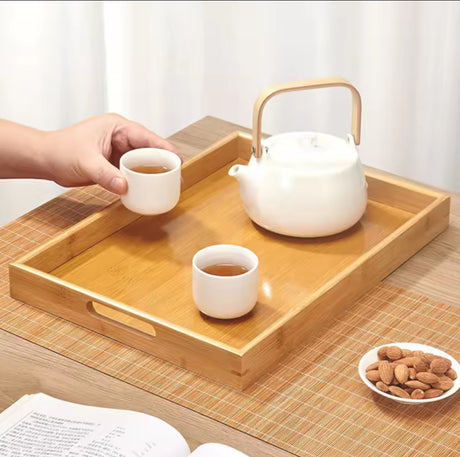 Furaha Finds 3 in 1 bamboo serving tray set eco-friendly, stylish, and perfect for serving meals, snacks, and drinks at home or events.