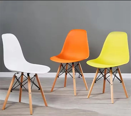 Furaha Finds modern soft seat cushion PP dining chair with wooden legs. Tulip plastic easy-install chair