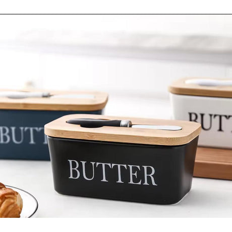 850gms High quality Ceramic Butter Dish with Bamboo Lid Multiuse Preservation Box Ceramic Butter Dish Kitchen, Dining- Furaha Finds Kenya