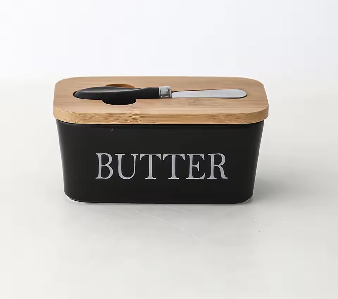 Furaha Finds 850g High-Quality Ceramic Butter Dish with Bamboo Lid – Multiuse preservation box
