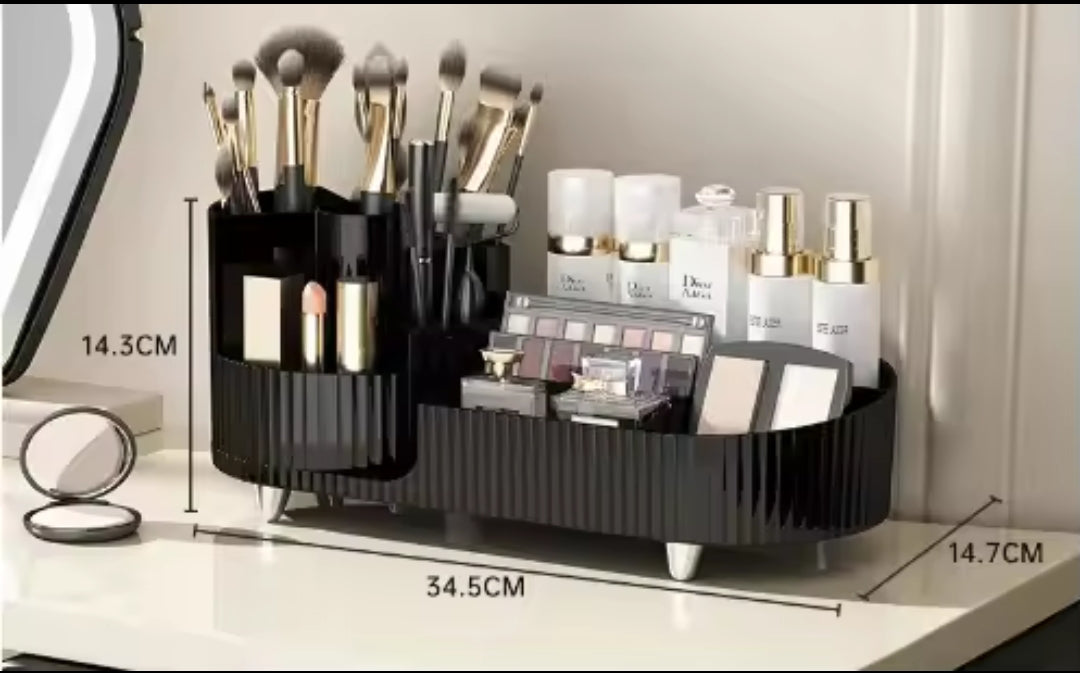Rotatable Cosmetic Storage Box Elegant and Durable Makeup Organizer 35x15x14cm beige and black
