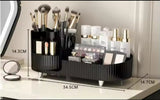 Rotatable Cosmetic Storage Box Elegant and Durable Makeup Organizer 35x15x14cm beige and black