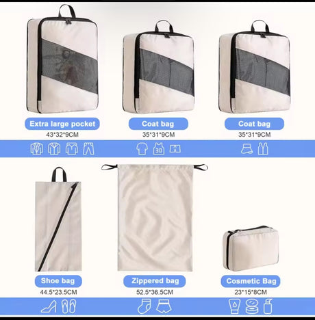 Furaha Finds 6pcs set compression travel bag made from waterproof polyester. Lightweight and space-saving packing cubes for organized and efficient travel