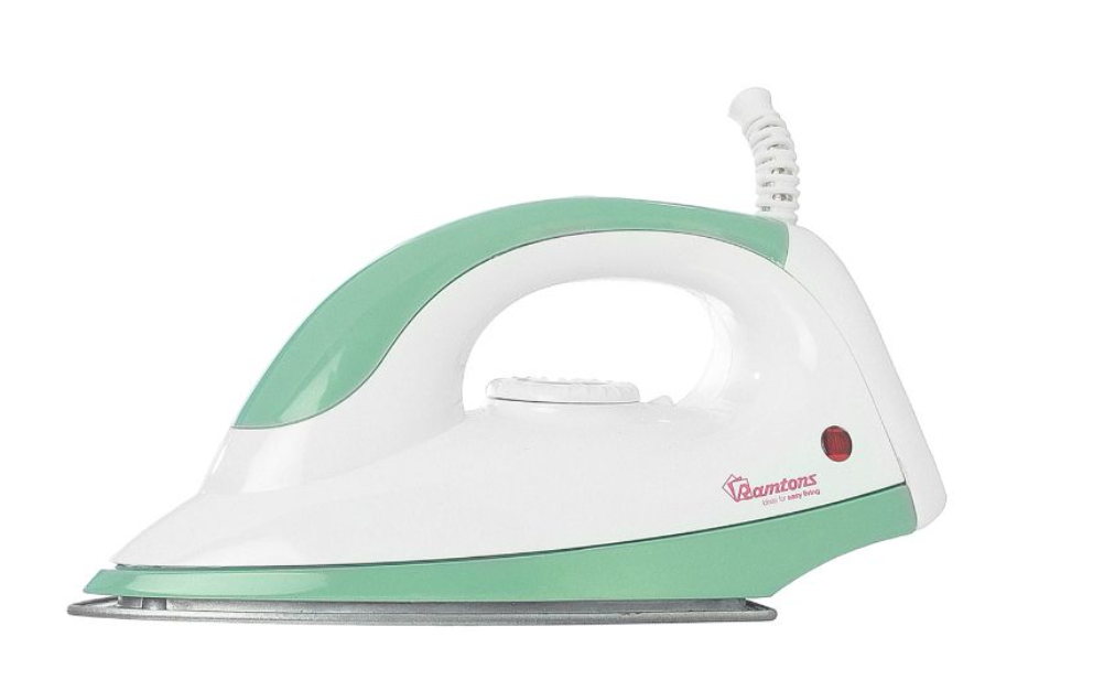 White and Green Dry Iron RM/180 – 1100W Stainless Steel Soleplate Electric Iron