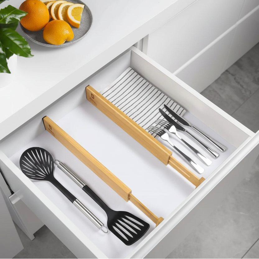 Multifunctional Bamboo Drawer Dividers Set of 4 Home & Organization Flatware Trays